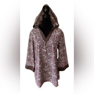 L.L. Bean: Brown & White Tunic Style Shirt with Hood
